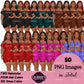 Black woman clipart with long box braids, multiple hair colors and stylish mini dresses, PNG graphics with transparent backgrounds