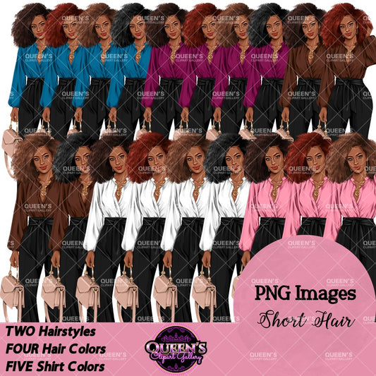 Black Business Woman Clipart PNG | African American Business Woman Clipart | Black Girl Magic Clipart | Black Woman Illustration | Fashion Girl Illustration
