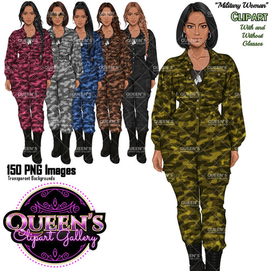 Military Female Soldier | Military Women Clipart | Female Soldier PNG Bundle | Veteran's Day Illustration