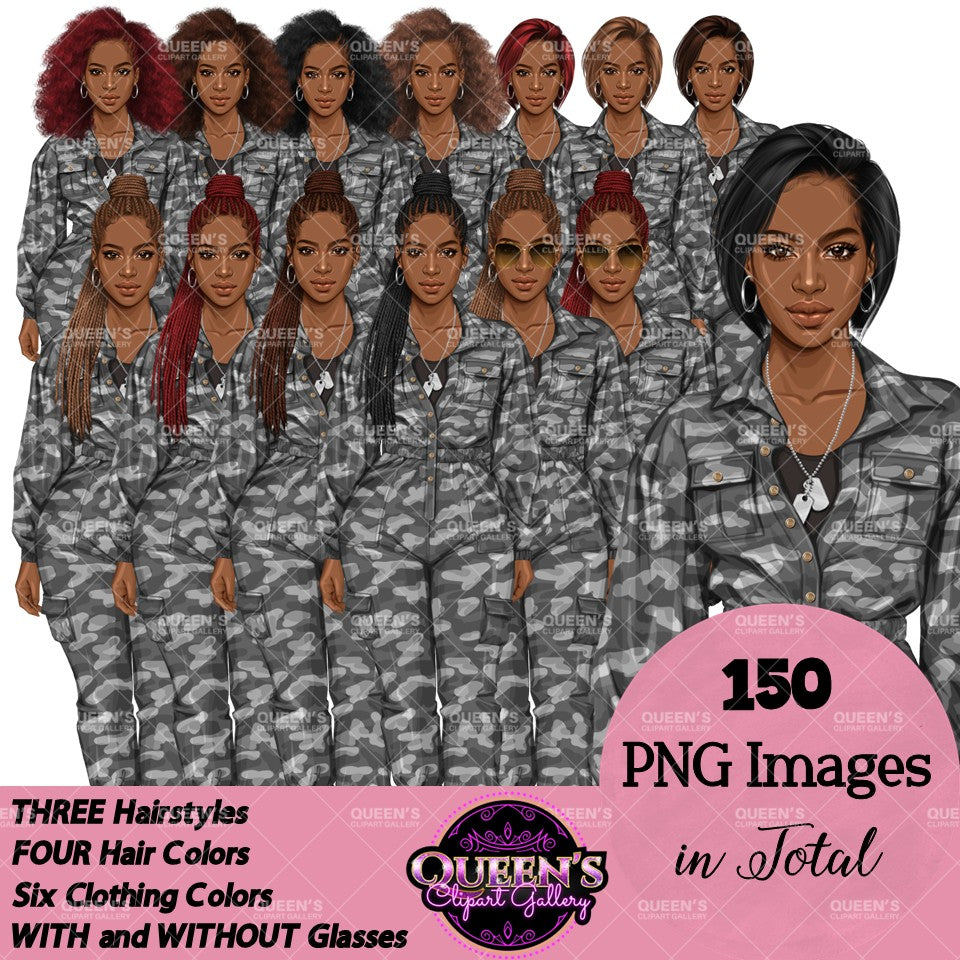 Military Female Soldier | Afro Military Woman Clipart | Female Soldier PNG | Black Military Woman Clipart | Veterans Day Graphics