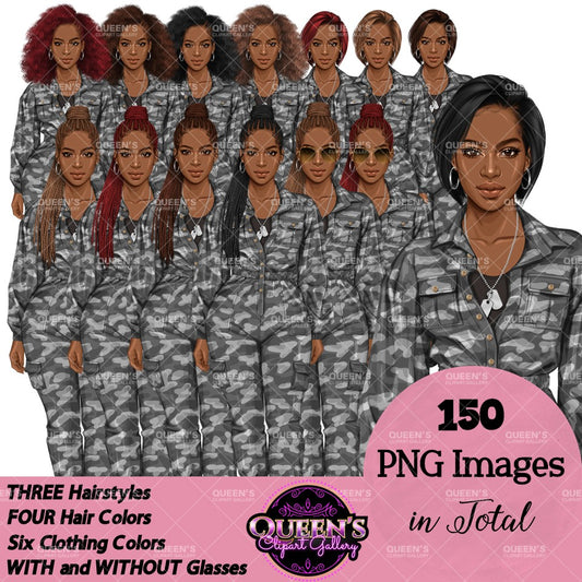 Military Female Soldier | Afro Military Woman Clipart | Female Soldier PNG | Black Military Woman Clipart | Veterans Day Graphics