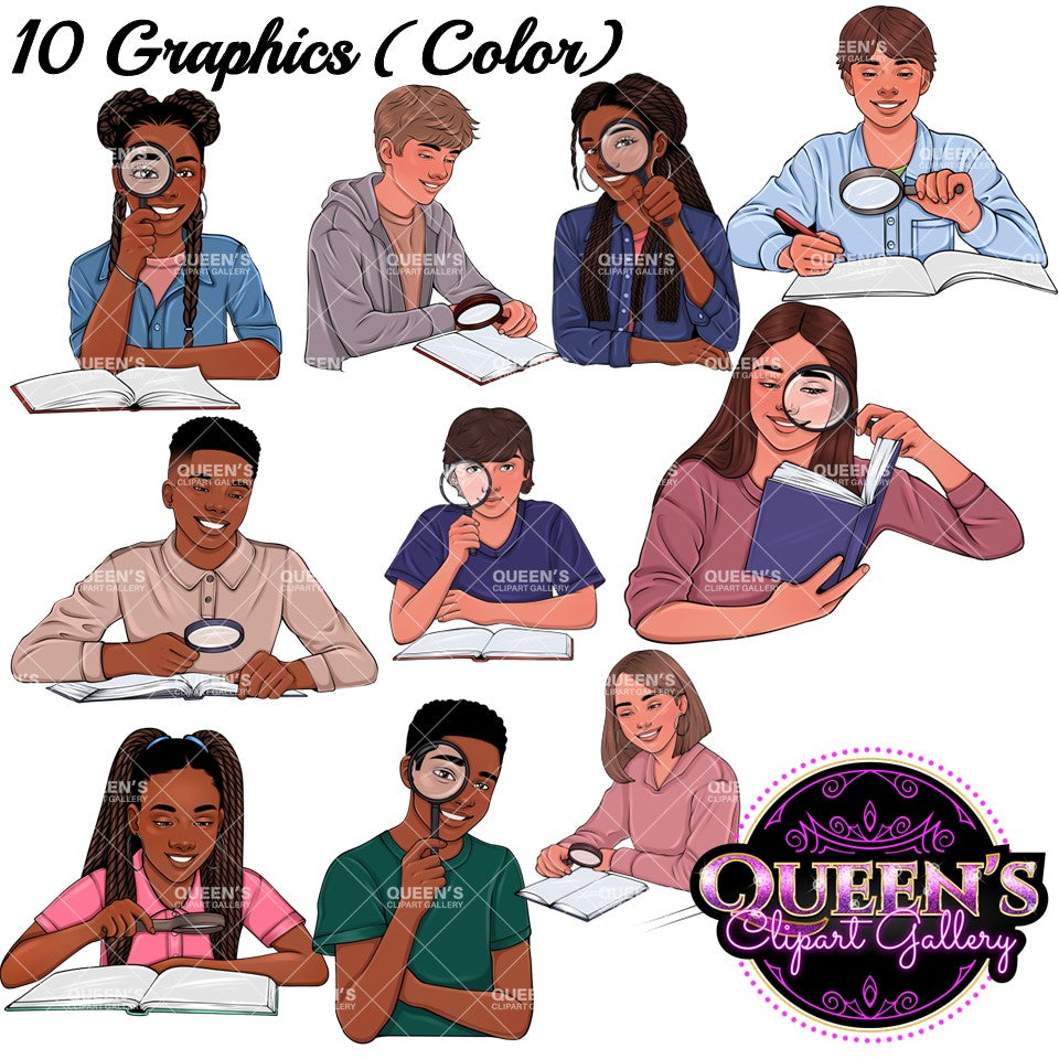 Students Identifying Clipart | Magnify Glass Clipart | High School Teenagers | Teen Clipart | Teenagers Clipart