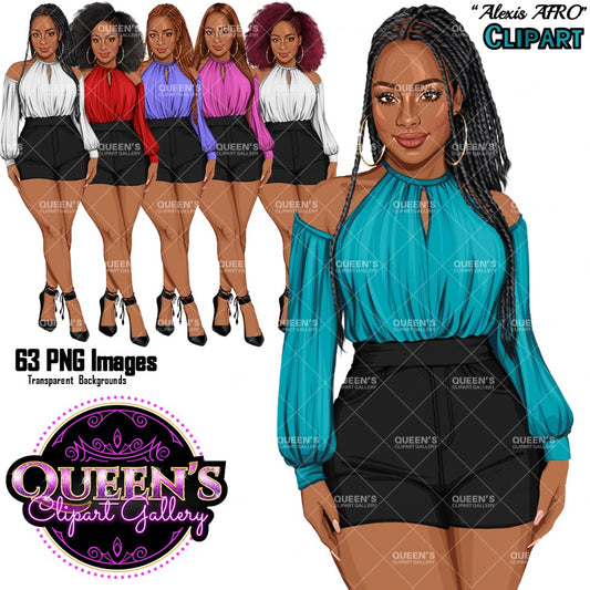 Girl boss | Lady boss | Afro girl clipart | Fashion girl clipart | Fashion illustration | Curvy girl | Woman in shorts | African American Woman