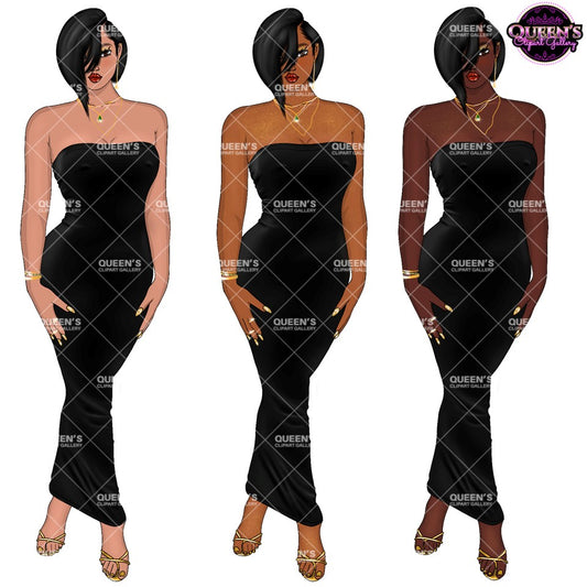 Black Woman Clipart | Elegant Woman Clipart | Fashion Woman Clipart | Afro Woman PNG | Night Out Fashion PNG