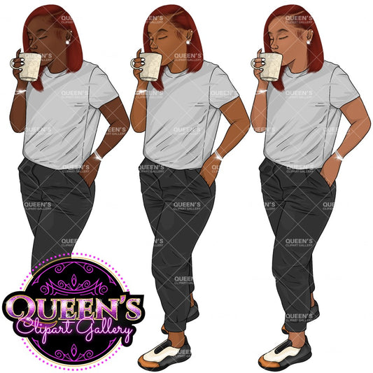 Afro girl clipart,  Black woman clipart, Black girl magic, Fashion girl clipart, Woman drinks coffee, Black girl png, Relax at home, Coffee