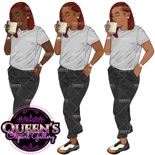 Afro girl clipart, Black woman clipart, Black girl magic, Fashion girl clipart, Woman drinks coffee, Black girl png, Relax at home, Coffee