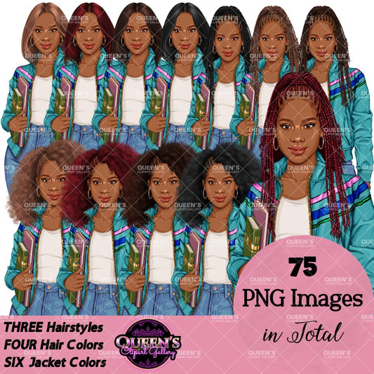 Afro Teen Girl Clipart PNG | Student Clipart | Teenager Clipart | Fashion Teen Girl PNG | School Girl Clipart