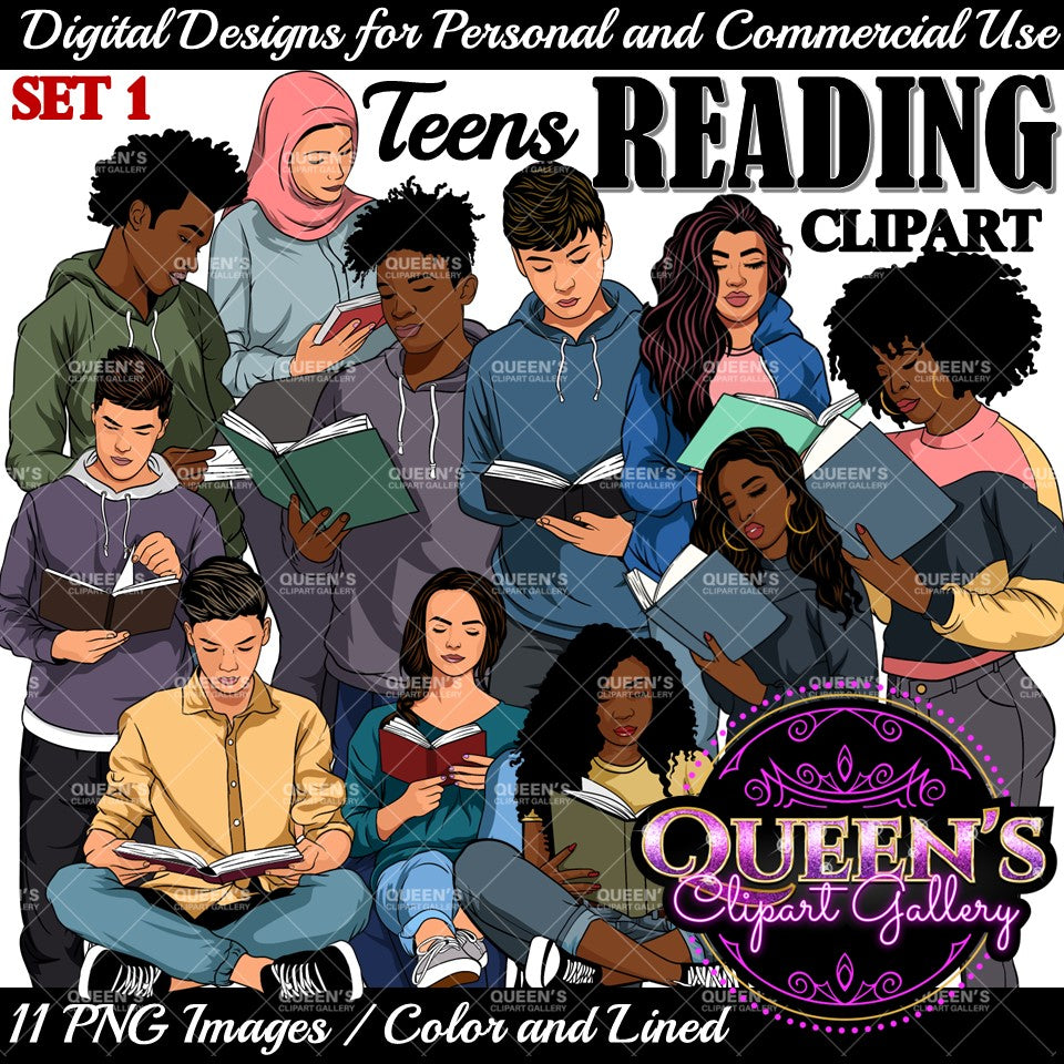 Teens Reading | Teenagers | Back to School | Teens Reading | Reading Clipart | Books Clipart | Reading Clipart