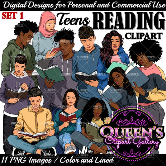 Teens Reading | Teenagers | Back to School | Teens Reading | Reading Clipart | Books Clipart | Reading Clipart