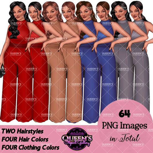 Fashion Woman Clipart PNG | Elegant Jumpsuit Clipart | Female Character Clipart | Fashion Illustration PNG