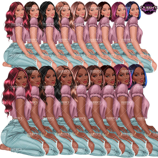 Woman Clipart PNG | Fashion Girl Clipart | Denim Jeans Girl Clipart | Female Character Clipart | Curvy Girl Illustration