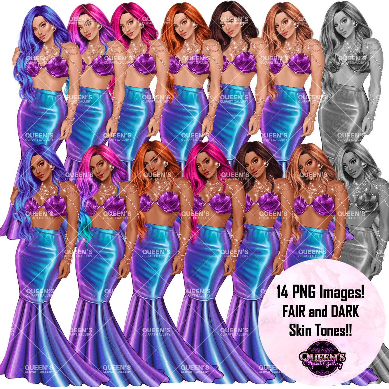 Mermaid Clipart PNG | Mermaid Illustration | Mermaid Woman Clipart | Mermaid Art | Ocean Clipart