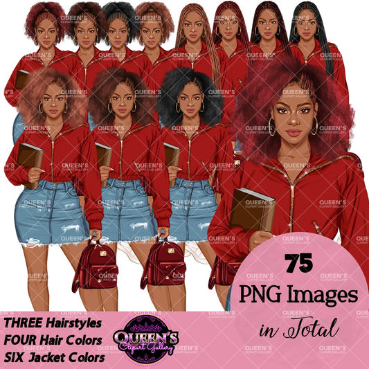 Afro Teen Girl Clipart PNG | Teen Girl in Denim Skirt | Black Teen Girl Clipart | High School Girl Graphics | Fashion Teen PNG