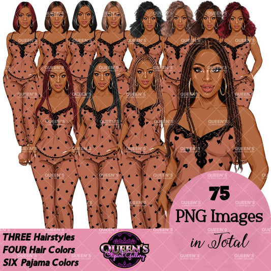 Afro Pajama Girl Clipart PNG | Sleepwear Woman Clipart | Cozy Pajama Fashion Illustration | Black Woman Loungewear PNG