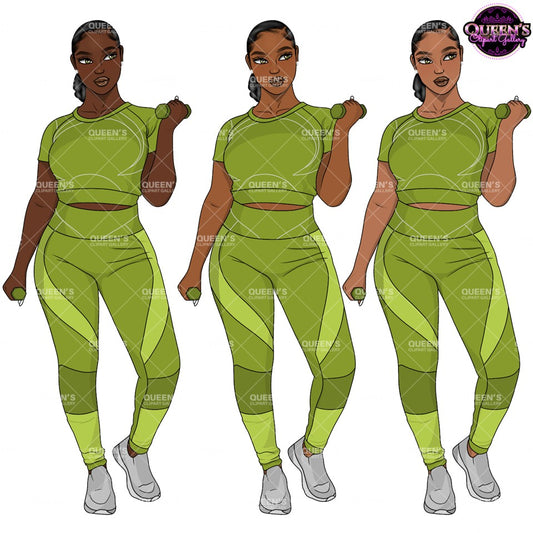 Fitness Black Woman Clipart PNG | Black Woman Workout Clipart | Curvy Gym Girl PNG | Activewear Clipart | Exercise Woman Illustration