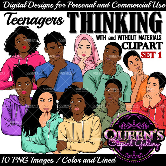 High School Teens Thinking Clipart Bundle | Student Thinking PNG | Teen Reflection Clipart | Classroom Student Characters | School Counseling Clipart