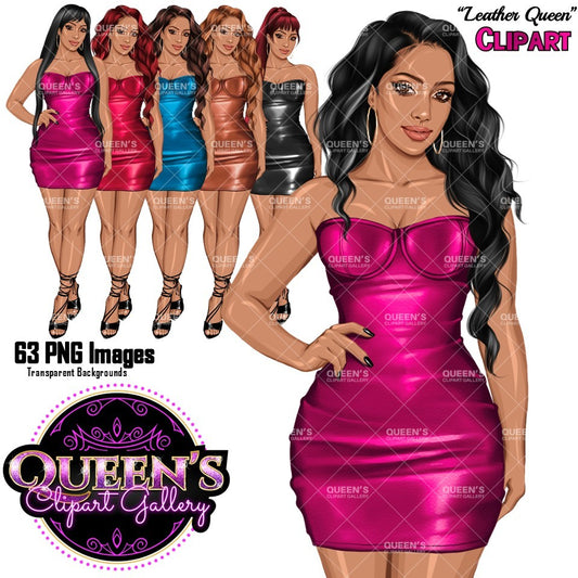 Leather Dress Woman Clipart Bundle | Black Woman and White Woman Clipart | Fashion Woman PNG | Curvy Woman Clipart | Fashion Girls