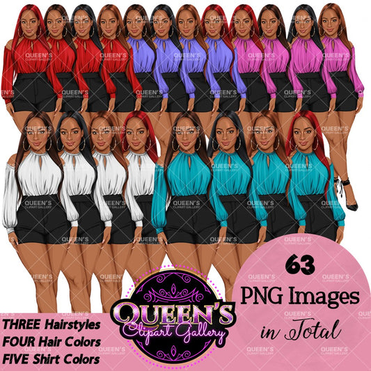 Girl boss | Lady boss | Afro girl clipart | Fashion girl clipart | Fashion illustration | Curvy girl | Woman in shorts | African American Woman