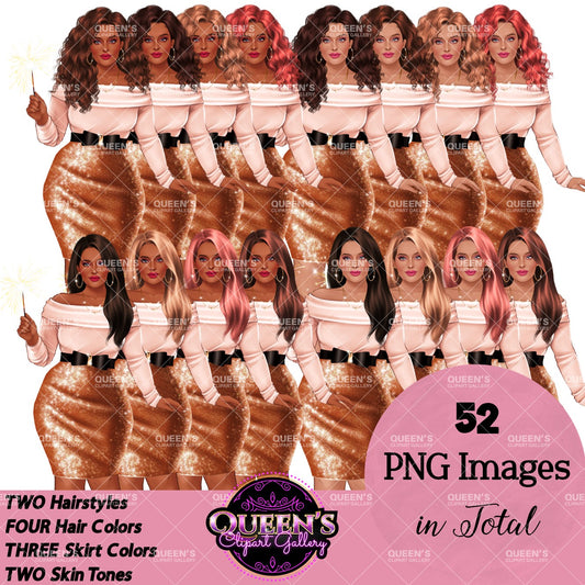 New Year Clipart | New Year's Planner | Fashion Illustration | Fashion Woman Clipart Set | Plus Size | Diverse Women PNG | Celebration | PNG