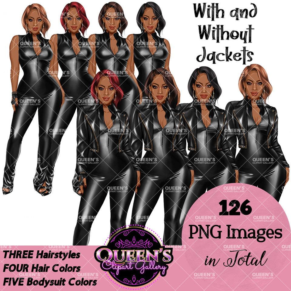 African American woman in leather bodysuit | Girl boss | Lady boss | Afro woman clipart png | Fashion girl clipart | Fashion illustration clipart | Curvy girl clipart