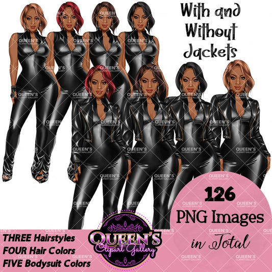 African American woman in leather bodysuit | Girl boss | Lady boss | Afro woman clipart png | Fashion girl clipart | Fashion illustration clipart | Curvy girl clipart