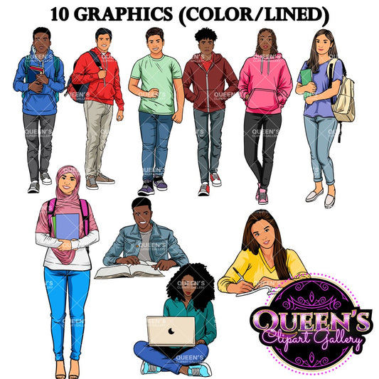 Teenagers, High school students, Teenagers in school, Back to school, Students, Teens reading, Teenager girl clipart, African American Teen