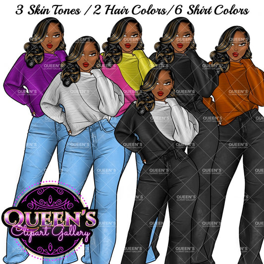 Afro Girl Clipart, Afro Woman Clipart, Fashion Girl Clipart, Fashion Illustration Clipart, Black Girl Magic, Girl Boss, African American