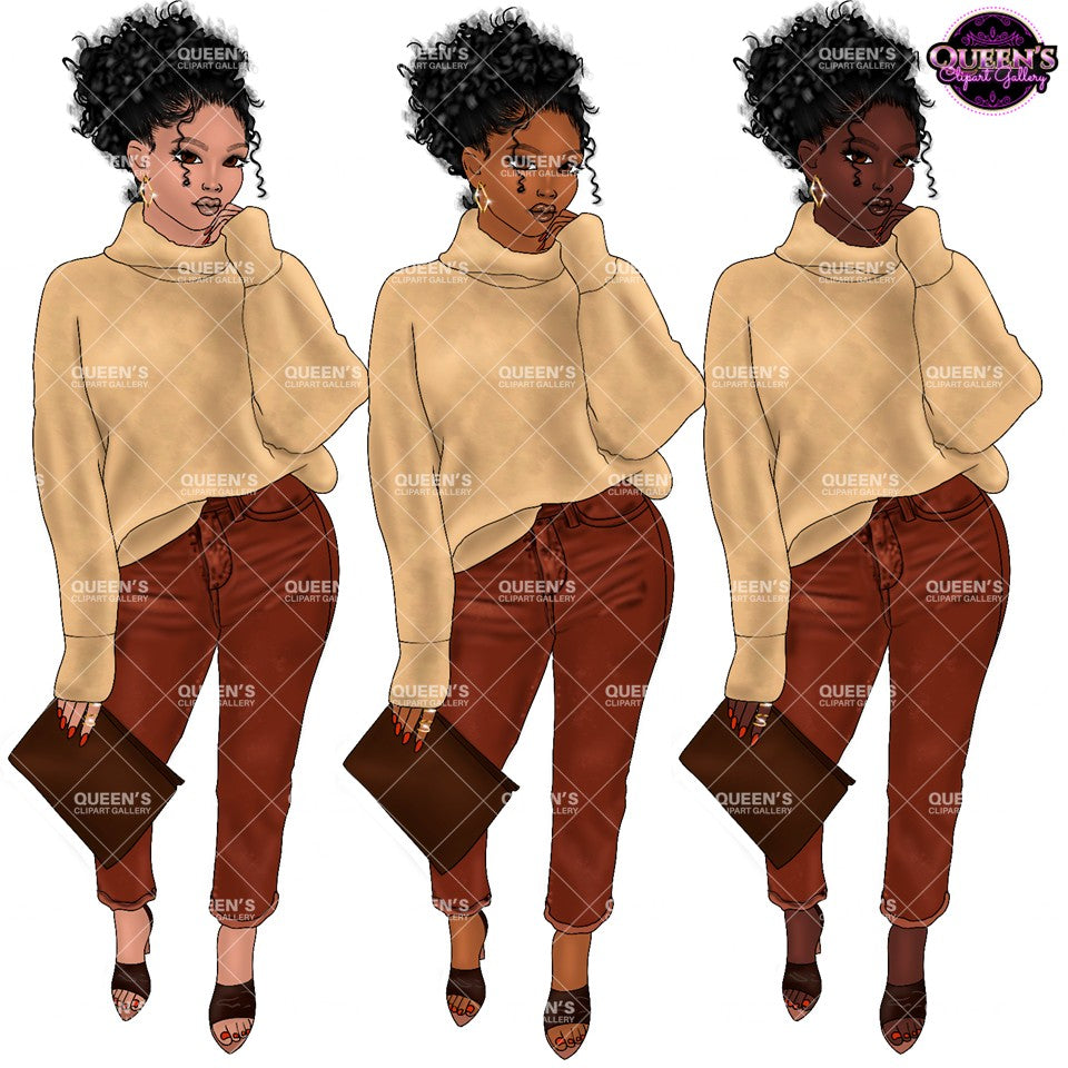 Black Woman Fashion Clipart PNG | African American Woman Clipart | Curly Hair Girl PNG | Fashion Illustration | Fashion Girl Clipart