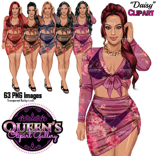 Floral swimsuit clipart PNG featuring a stylish woman in a floral bathing suit with sheer cover-up, multiple hairstyles, hair colors, outfit color variations, and transparent background. Fashion woman clipart PNG, stylish female illustration for planners, websites, branding, and commercial use.