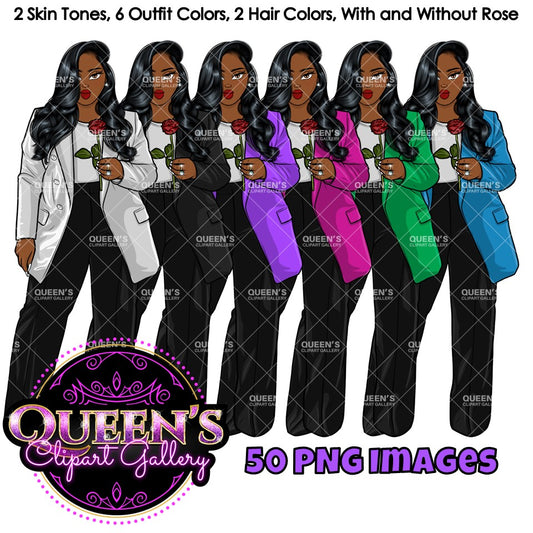 Fashion Clipart | Black Girl Magic Clipart | Black Girl Clipart | Afro Girl Clipart | Afro Woman | Valentine Rose Clipart | Rose Clipart