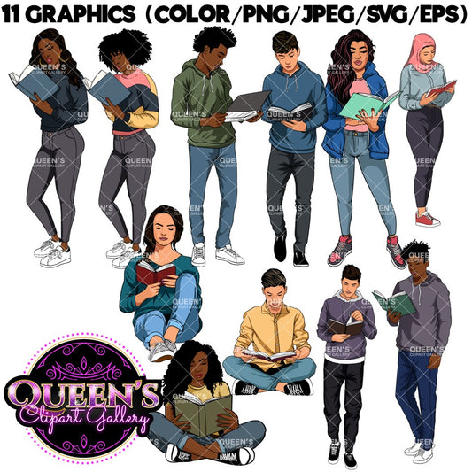 Teens Reading | Teenagers | Back to School | Teens Reading | Reading Clipart | Books Clipart | Reading Clipart