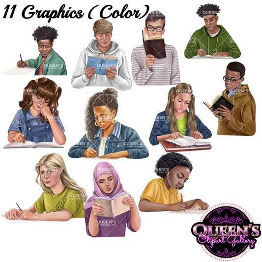Teens Reading Clipart, Teenager Clipart, Back to school, Reading clipart, Teens Clipart, Teens Studying Clipart, Teenagers Clipart, Students