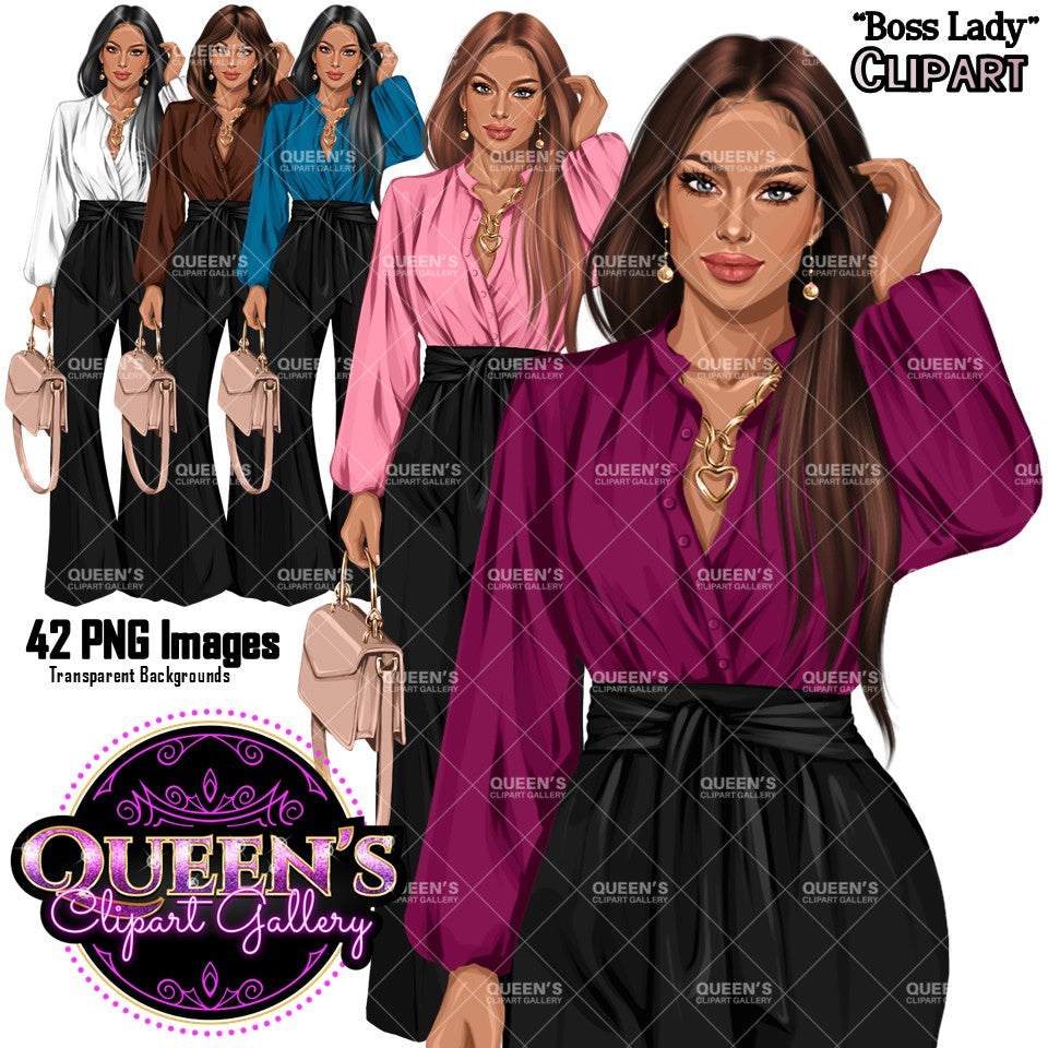 Boss Lady PNG Clipart Bundle | Stylish Business Women Clipart | Fashion Girl Graphics for Branding, Logos, Digital Products | African American Woman Clipart