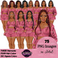 Black girl pajamas clipart collection featuring fashionable Black women with braids, natural hair and bob hairstyles wearing pink cozy sleepwear, PNG images with transparent backgrounds.