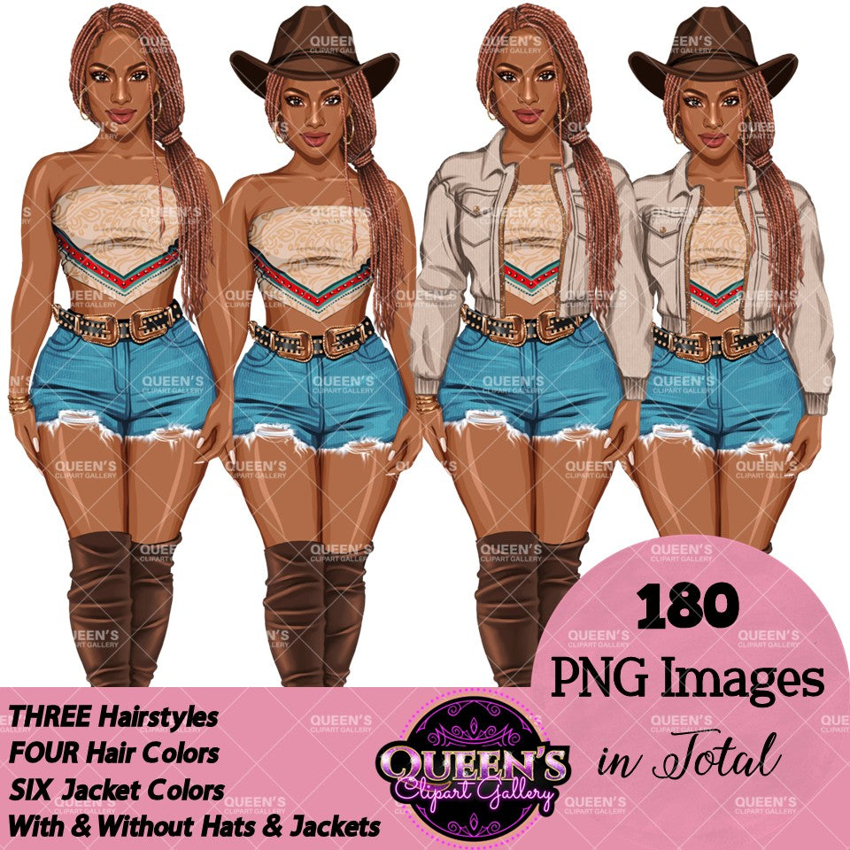 Western Cowgirl Woman Clipart PNG | Afro Country Girl Clipart | Black Cowgirl Fashion Illustration | Southern Woman Clipart