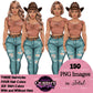Fashion Woman Clipart Bundle PNG | Cowgirl Woman Clipart | Western Fashion Girls | Denim Fashion Illustration