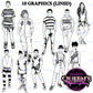 LGBTQ teen clipart line art featuring diverse teenagers in Pride clothing and casual outfits, black and white LGBTQ youth graphics with transparent backgrounds