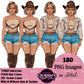 Country Girl Clipart PNG | Western Cowgirl Woman Clipart | Southern Fashion Girl Illustration | Blonde Cowgirl PNG