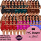 Woman fashion clipart with long wavy hairstyles and elegant mini dresses in black, green, brown, red, pink and purple with transparent backgrounds.