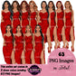 Fashion woman clipart wearing elegant red heart print midi dresses with side slits and heels, featuring multiple hairstyles and hair colors, PNG images with transparent backgrounds