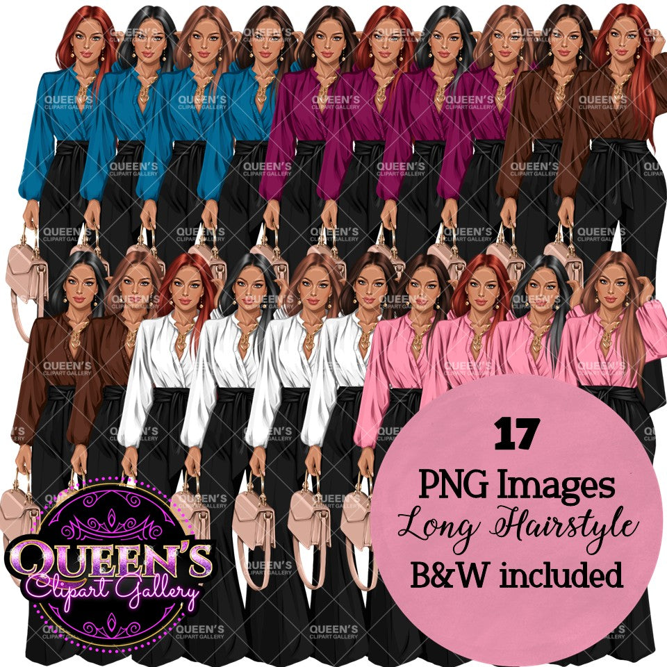 Boss Lady PNG Clipart Bundle | Stylish Business Women Clipart | Fashion Girl Graphics for Branding, Logos, Digital Products | African American Woman Clipart