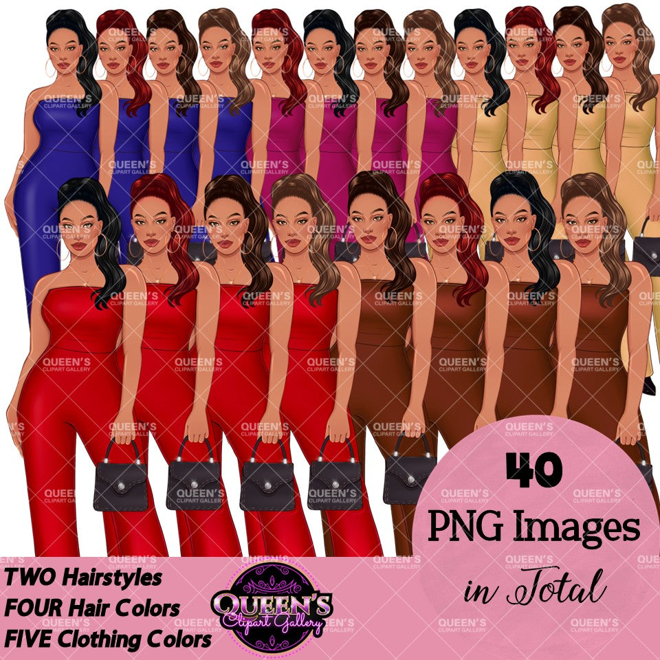 Fashion Woman Clipart | Curvy Woman Jumpsuit PNG | Girl Boss Fashion Illustration | Woman Clipart
