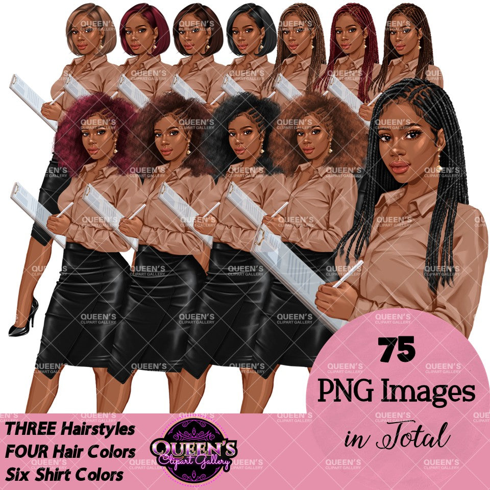 Professional Woman Clipart | Black Business Woman PNG | Afro Woman Clipart | Fashion Girl