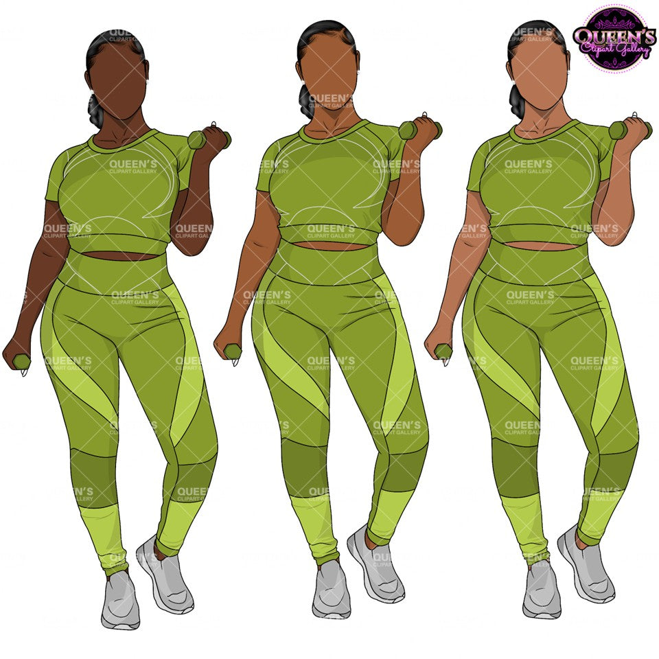 Fitness Black Woman Clipart PNG | Black Woman Workout Clipart | Curvy Gym Girl PNG | Activewear Clipart | Exercise Woman Illustration