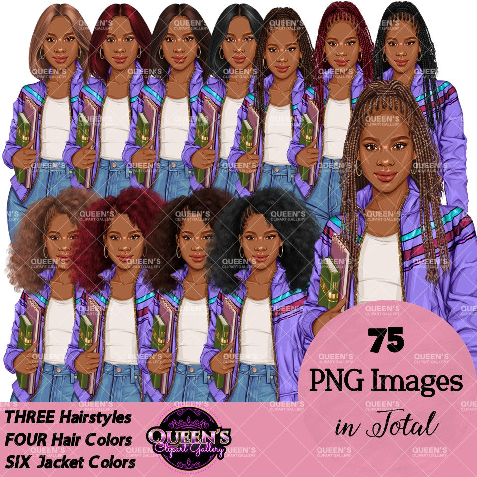 Afro Teen Girl Clipart PNG | Student Clipart | Teenager Clipart | Fashion Teen Girl PNG | School Girl Clipart