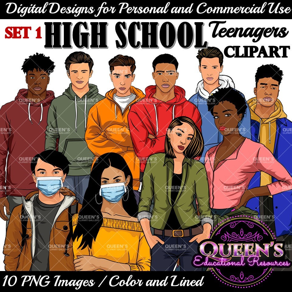High School Teen Clipart Bundle | Teen Student Clipart | High School Students PNG | Diverse Teenagers Clipart