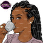 Tea Lover Clipart PNG | Black Woman Tea Clipart | Coffee and Tea Girl PNG | Cozy Woman Illustration | Cozy Aesthetic Clipart