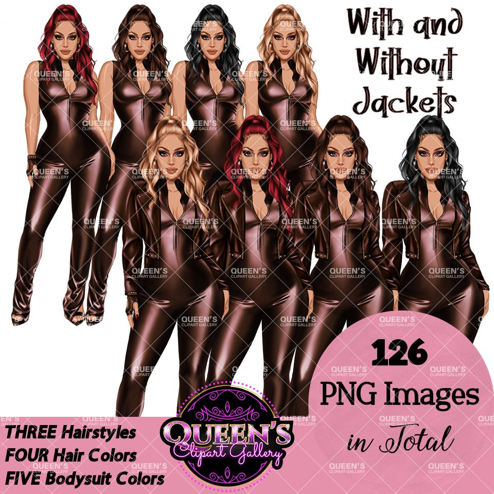 Woman in leather bodysuit | Girl boss | Lady boss | Woman clipart png | Fashion girl clipart | Fashion illustration clipart | Curvy girl clipart