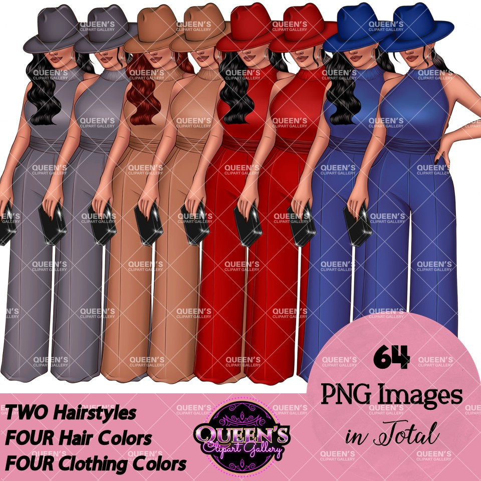 Fashion Woman Clipart PNG | Elegant Jumpsuit Clipart | Female Character Clipart | Fashion Illustration PNG