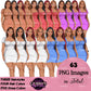 Dress clipart PNG collection featuring a fashionable woman in a fitted mini dress with multiple hairstyles, hair colors, dress color variations, and transparent backgrounds.